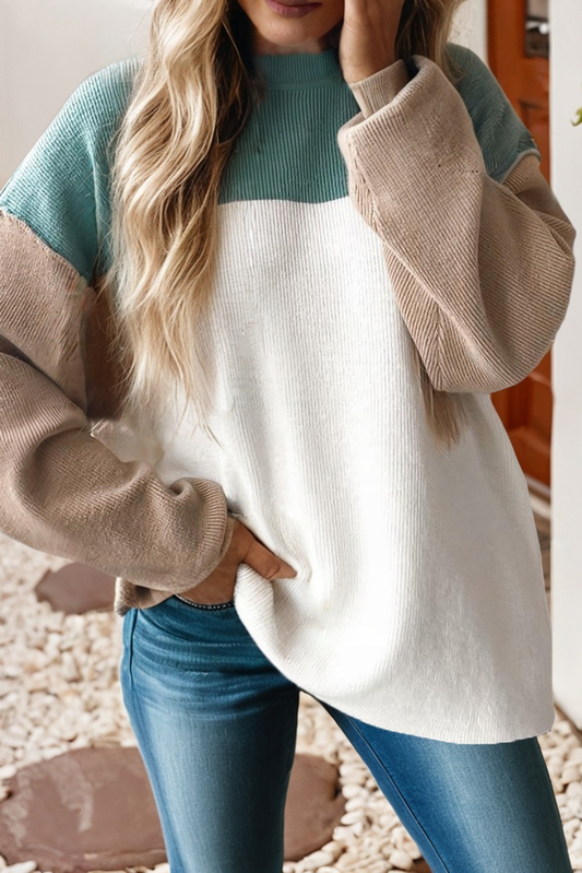 Little Daisy Closet - LDC Color Block Plain Ribbed Knit Baggy Sweater