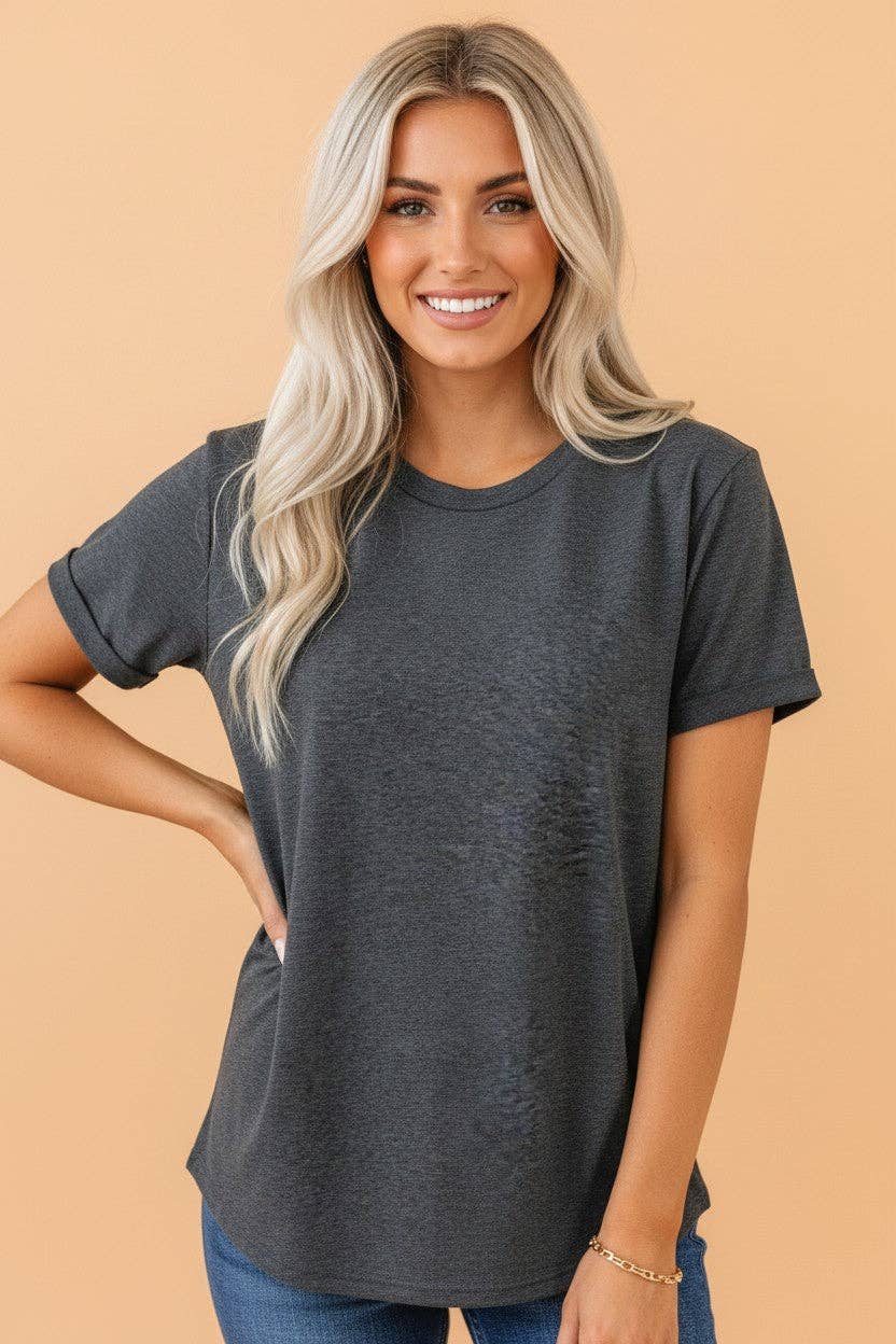 PRETTY BASH - PRETTY BASH Solid Short Sleeve Crew Neck Tee