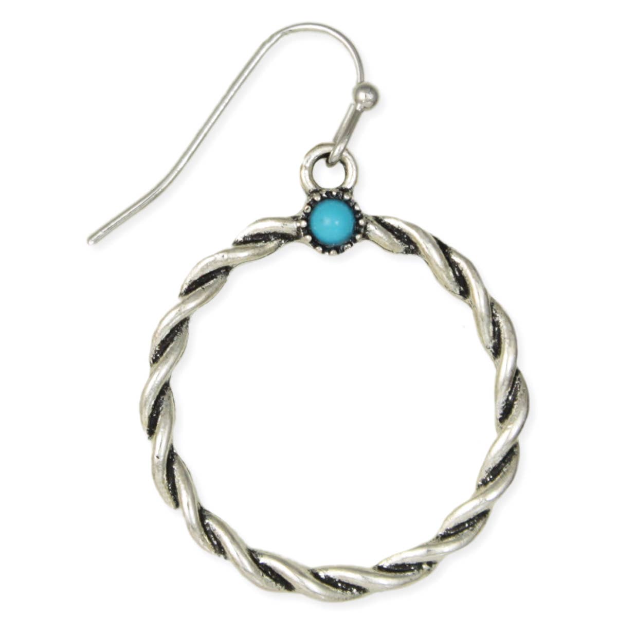 ZAD - Twisted Silver Circle Turquoise Earrings