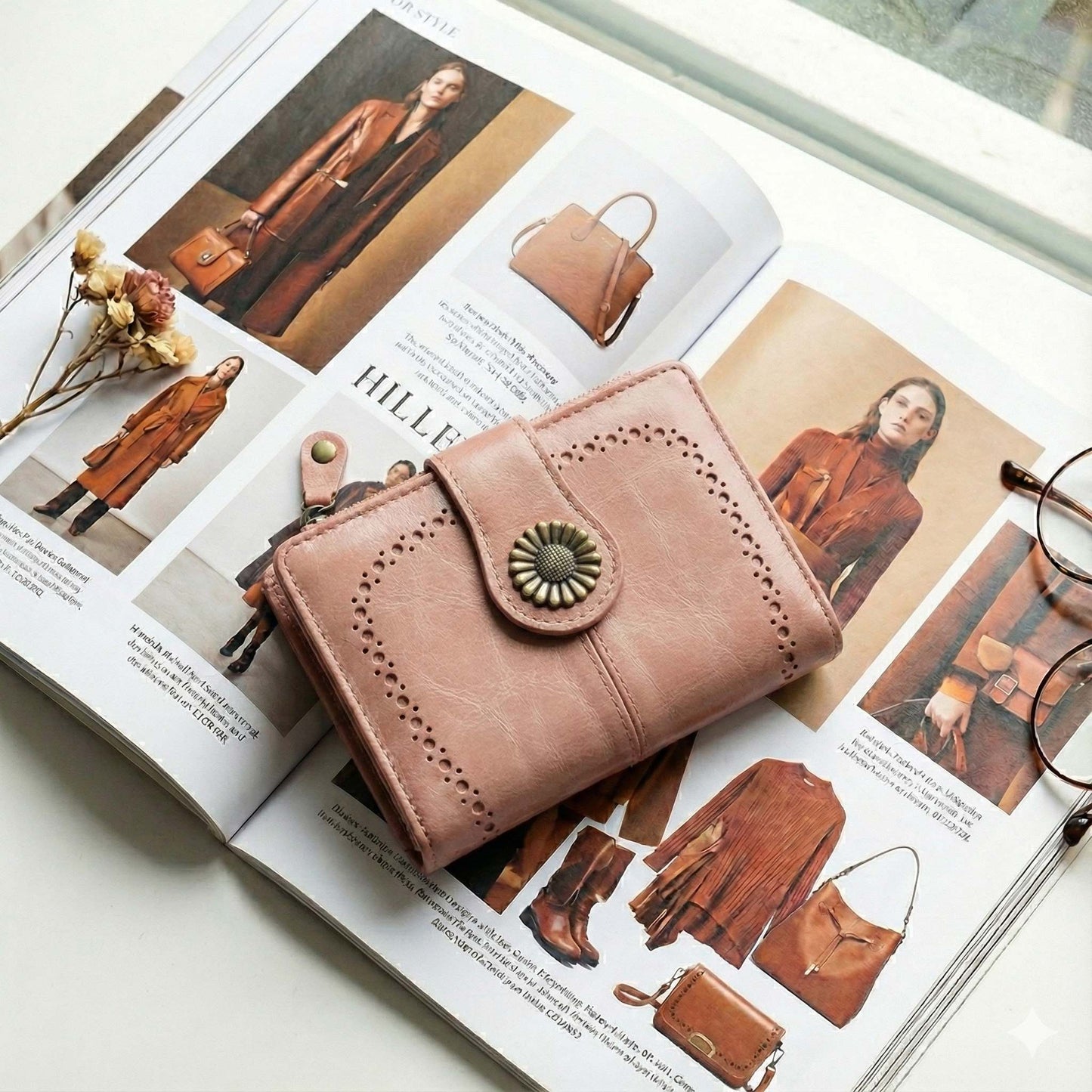 MiMi Wholesale - YX25766-6 Lena Vegan Leather Laser Cut Out Detail Wallet