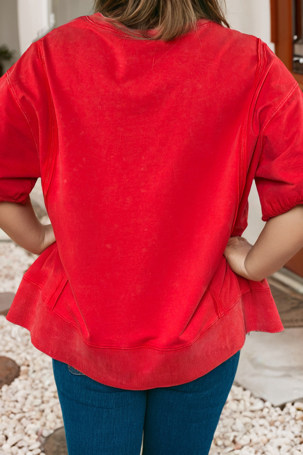 Little Daisy Closet - LDC Plus Notched Neck Seam Detail Patchwork Top