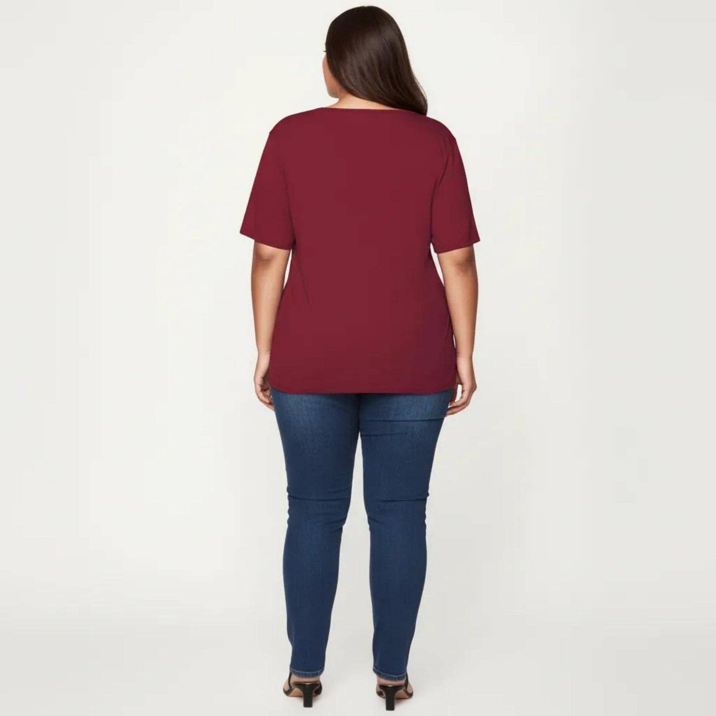 Anna Kaci Wholesale - Plus Size Short Sleeve Top with Scalloped Eyelet Hem Round Neck Loose Fit Casual Blouse