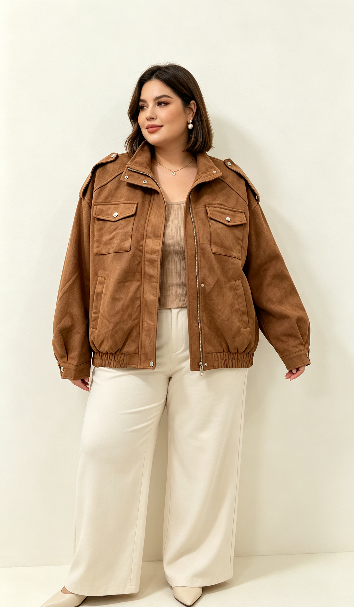 2W - Plus-size faux-suede jacket, sizes 46 to 60: Camel / Large sizes / T4(50–52)
