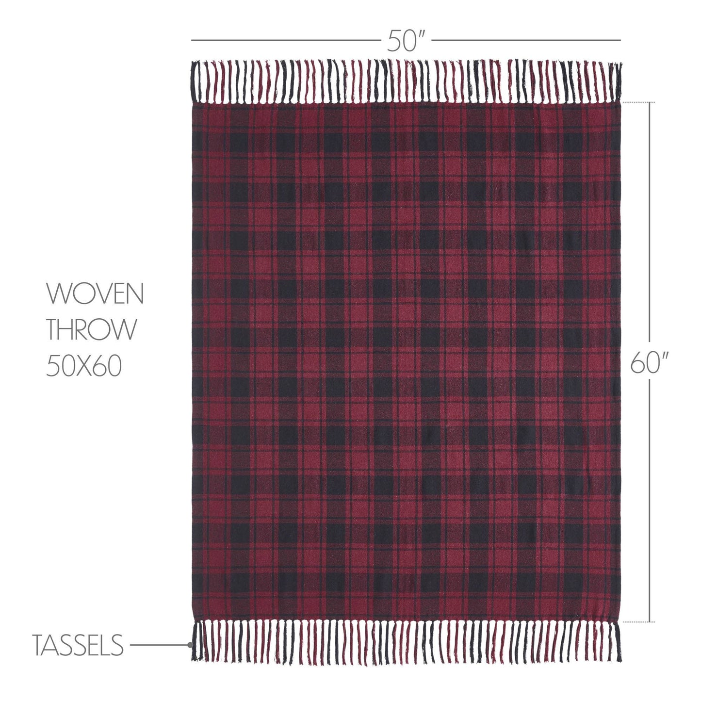 VHC Brands - Cranberry Black Plaid Woven Throw Blanket Lodge Decor 50x60