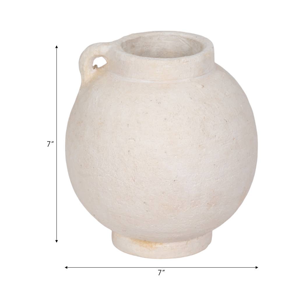 Sagebrook Home - Decorative Vase - White Ceramic Bulbous with Handle Jug, 7in