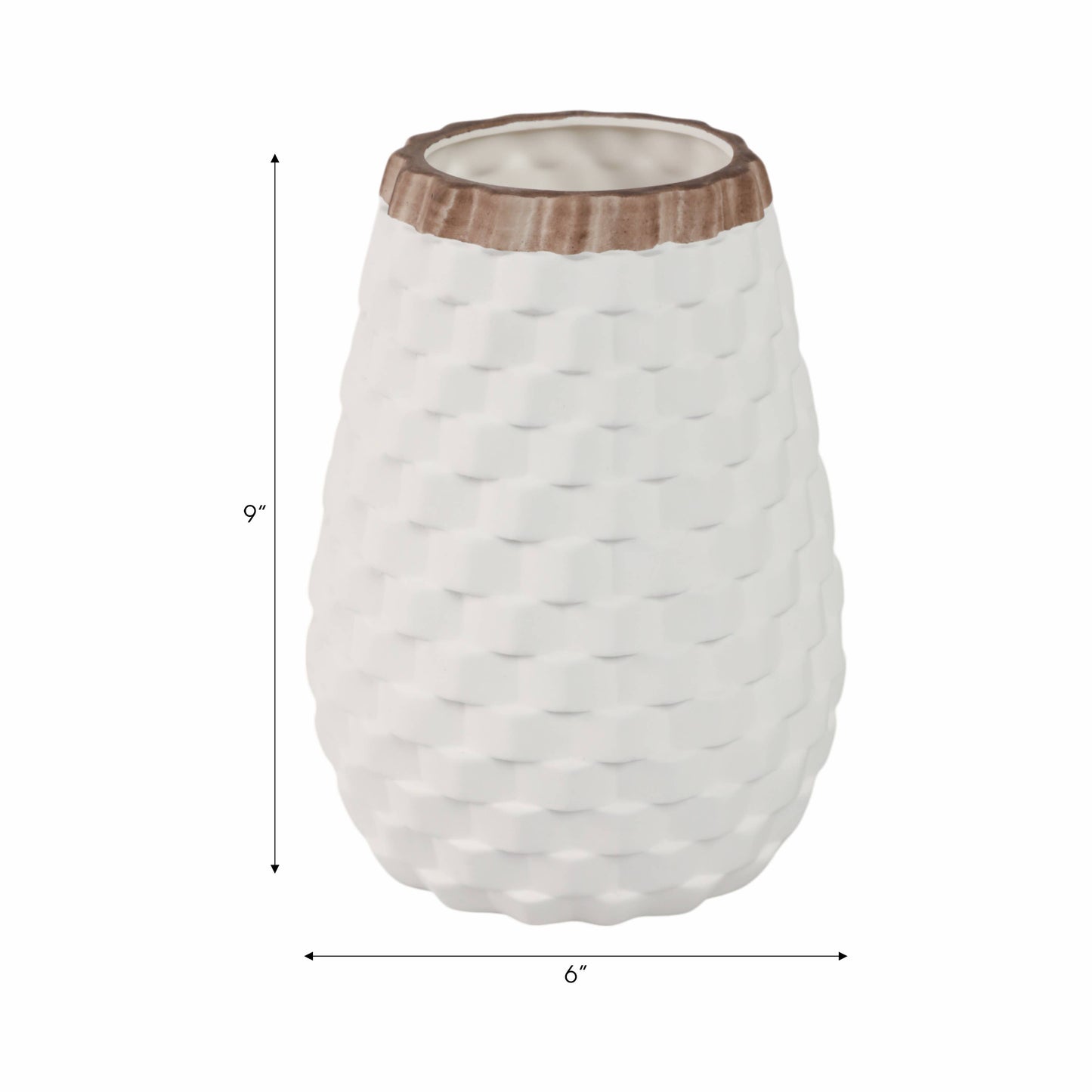 Sagebrook Home - Decorative Vase - White/Brown Ceramic Round Textured, 9 in.