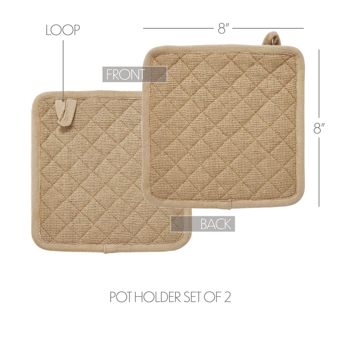 VHC Brands - Burlap Natural Pot Holder Set of 2 8x8