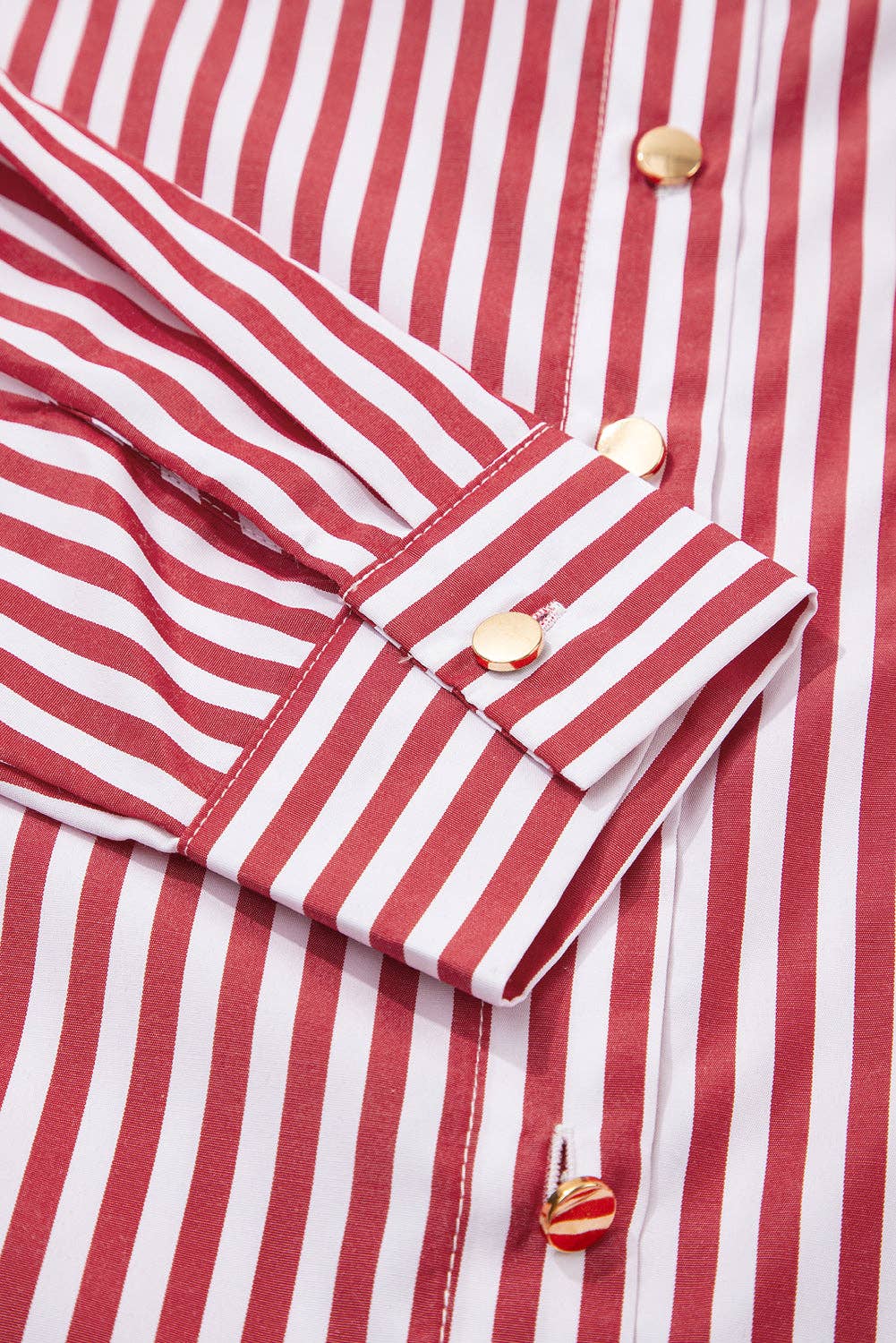Lovesoft - Red Stripe Patched Pocket Side Slit Loose Shirt