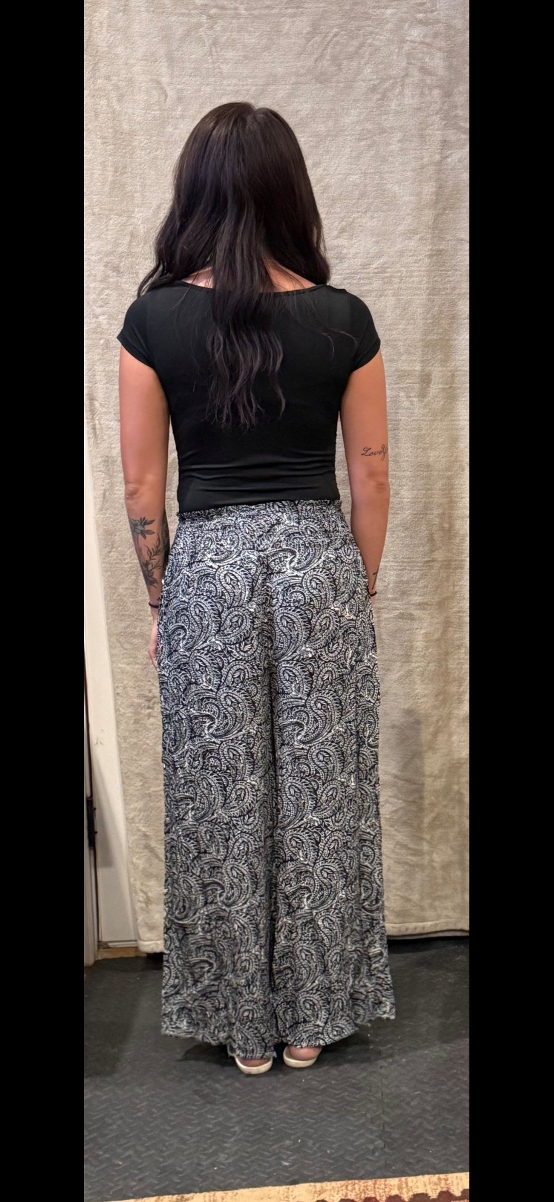 JCP4225-Boho Paisley Print Wide Leg Flowy Pants with Pockets