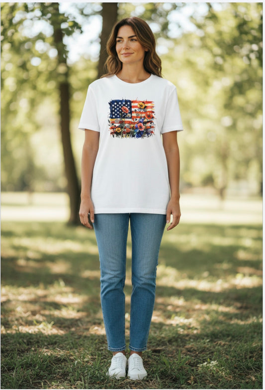 Lauras Closet - AMERICAN FLAG WITH FLOWERS