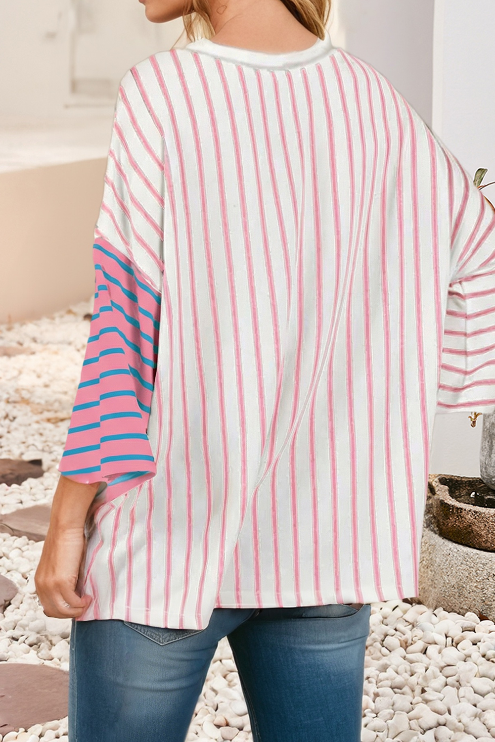 Little Daisy Closet - LDC Stripe Colorblock Round Neck Drop Shoulder T-shirt