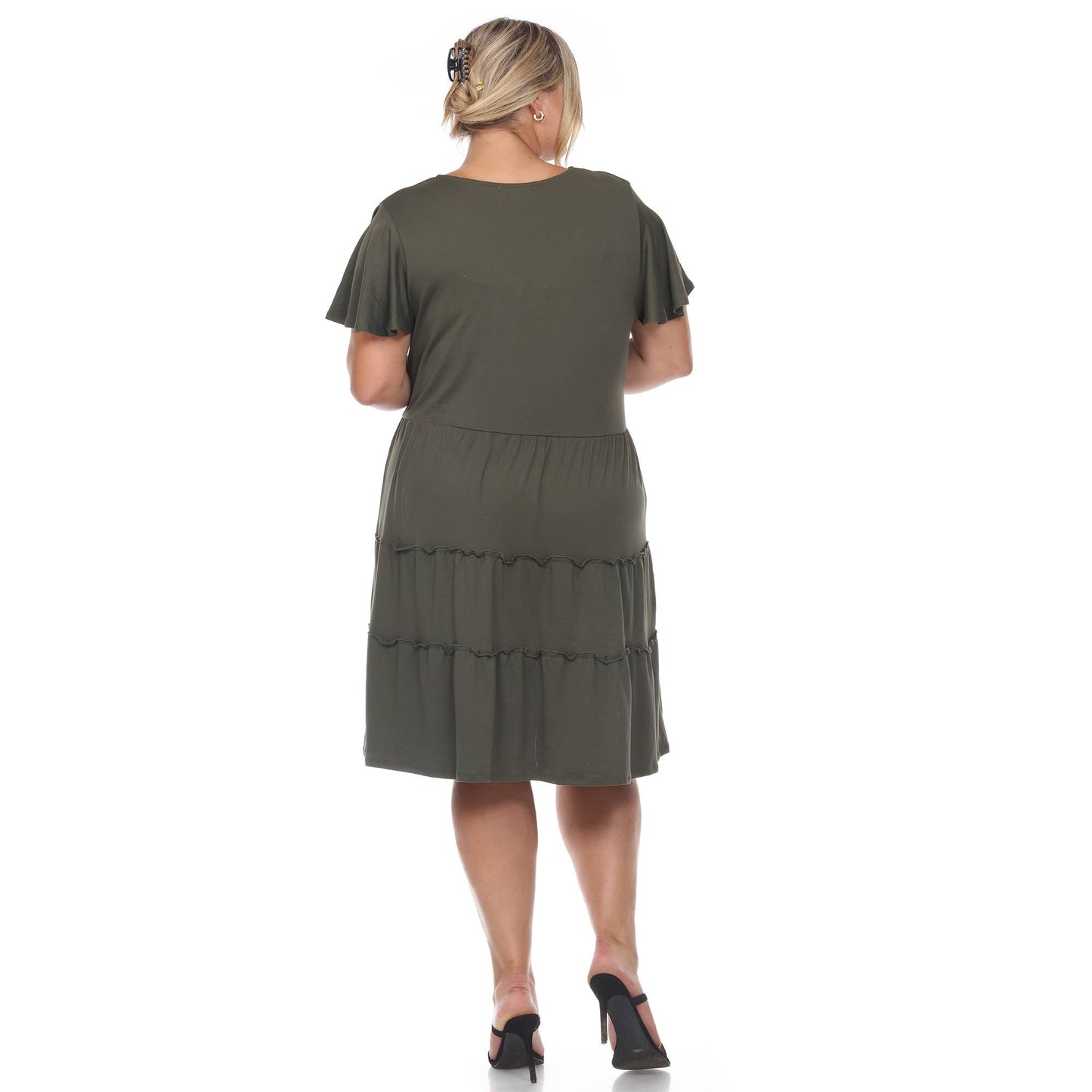WHITE MARK - Plus Size Short Sleeve V-neck Tiered Midi Dress