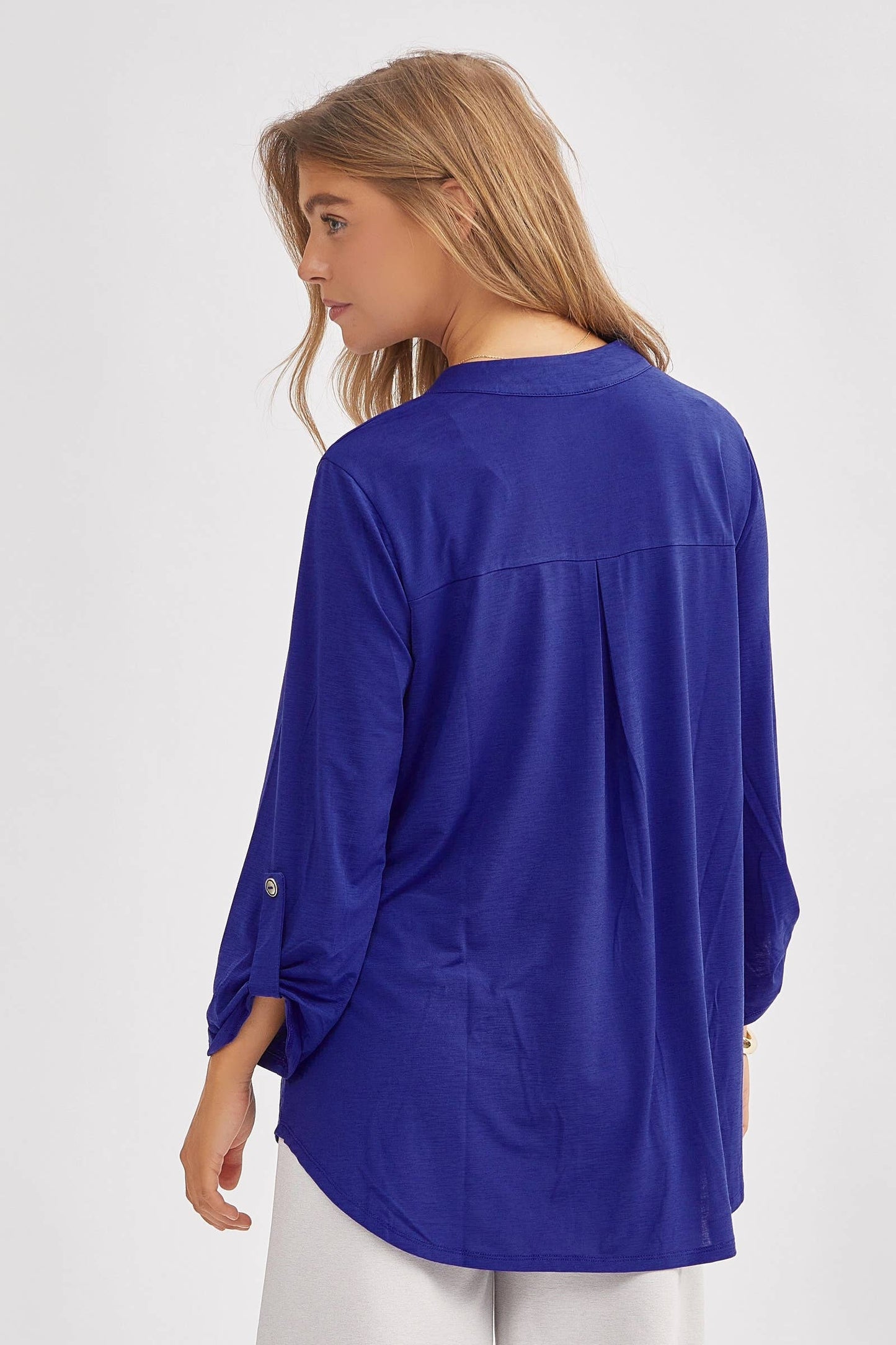 Signature Mandarin Collar 3/4 Sleeve Flowy Top