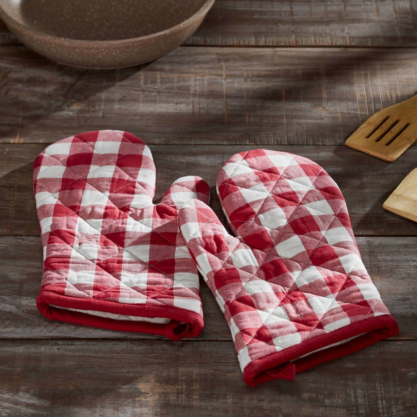 VHC Brands - Annie Red Gingham Check Oven Mitt Set of 2