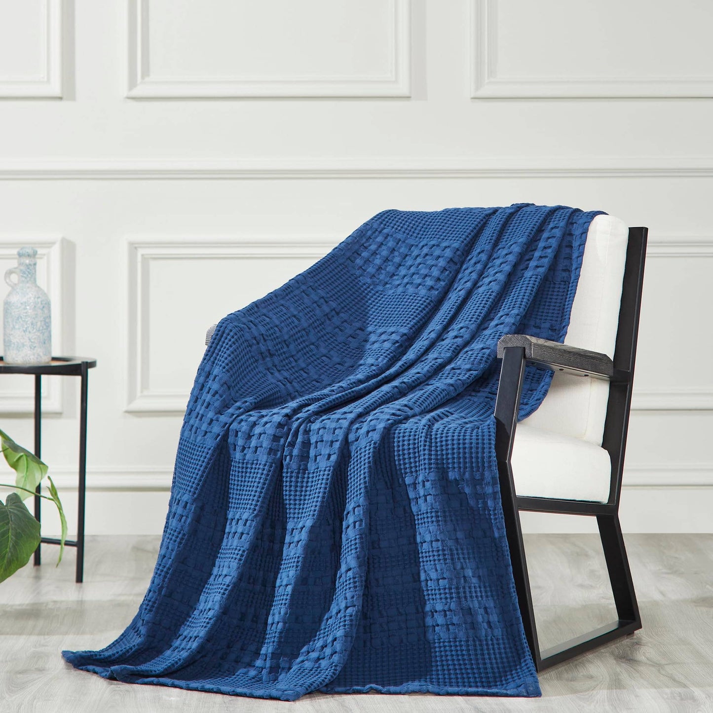 VHC Brands - Navy Blue Waffle Weave Throw Blanket – Cotton 50x60