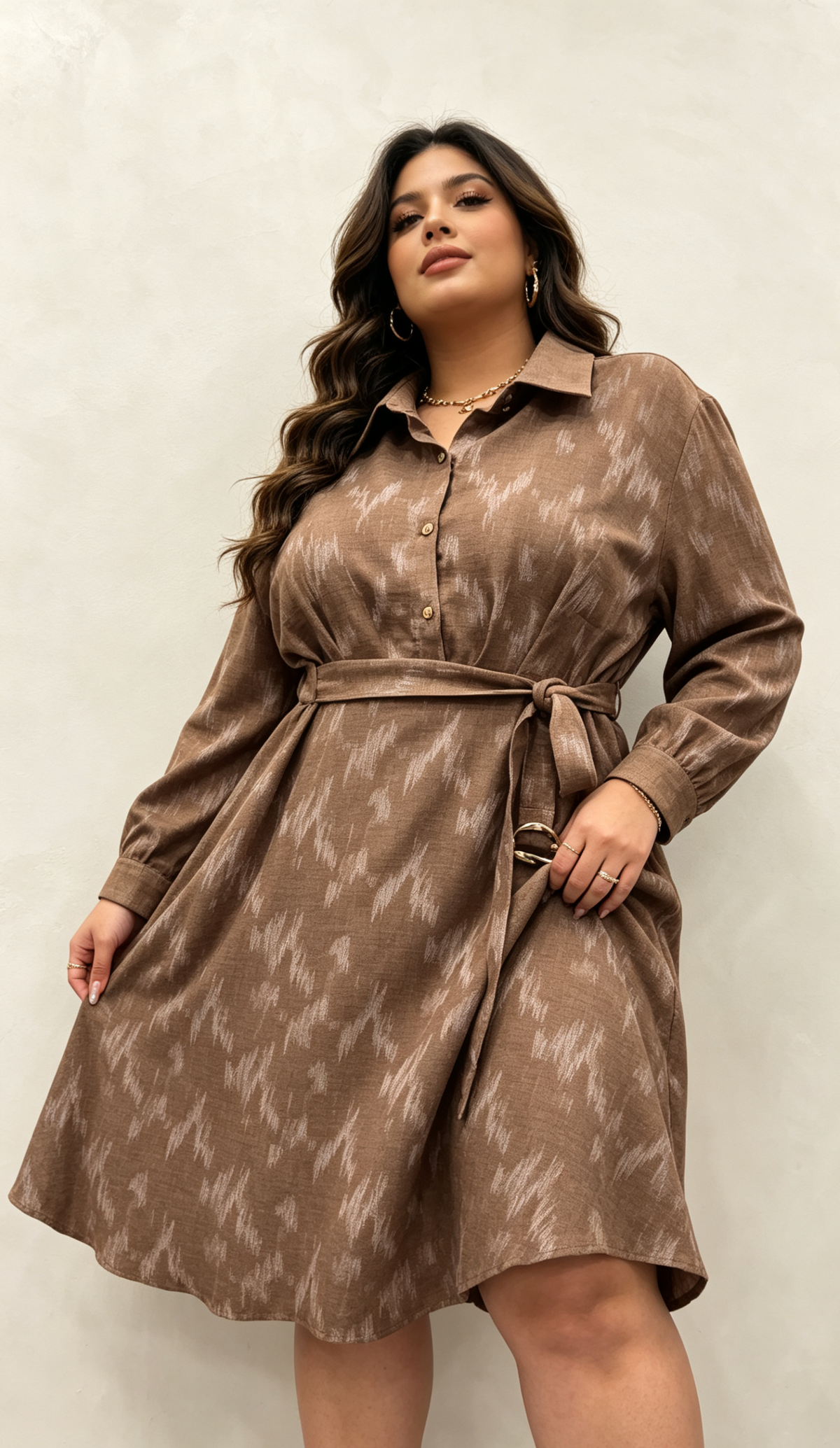 2W - Plus-size sequin shirt dress with belt