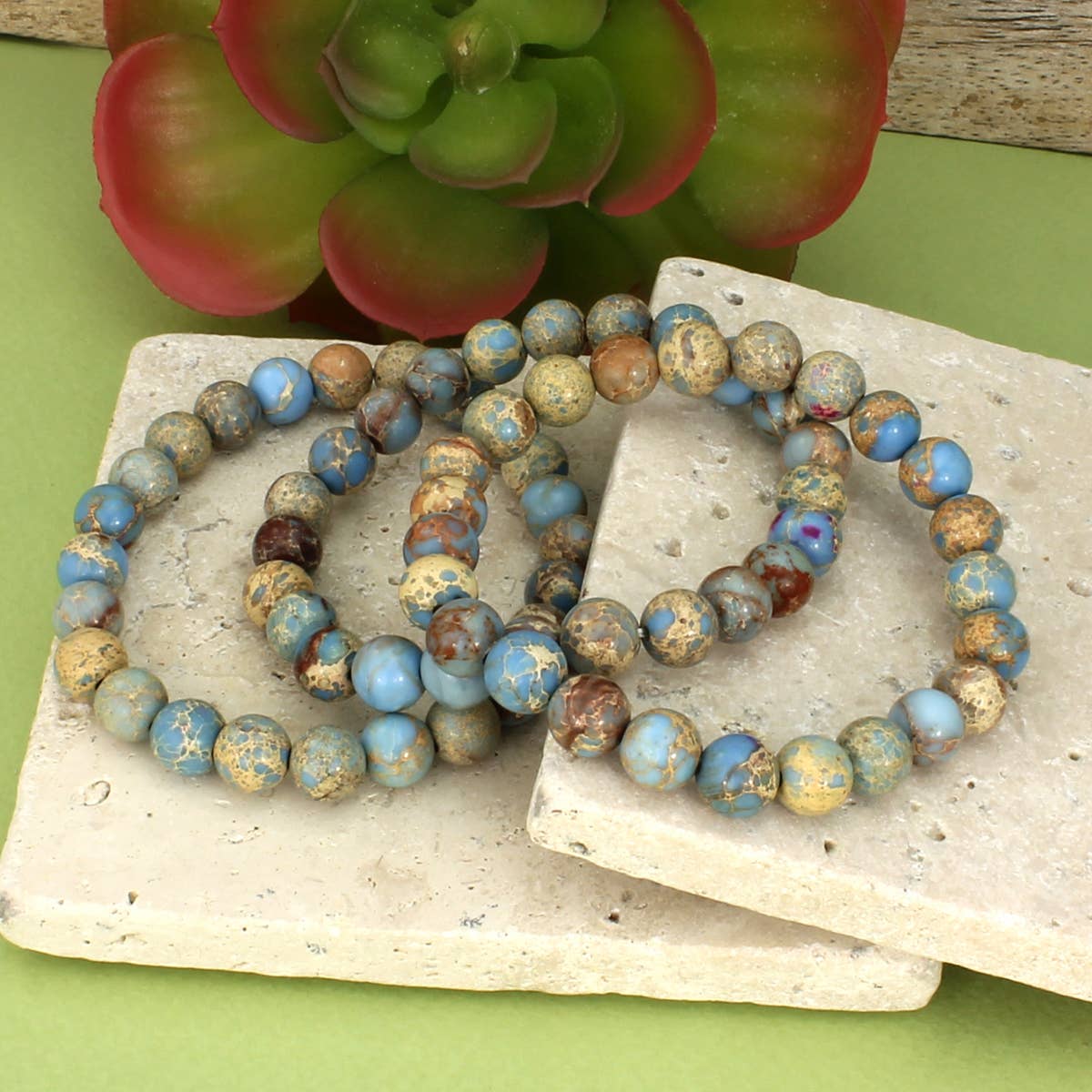 ZAD - Blue Jasper Genuine Stone Stretch Bracelet Set