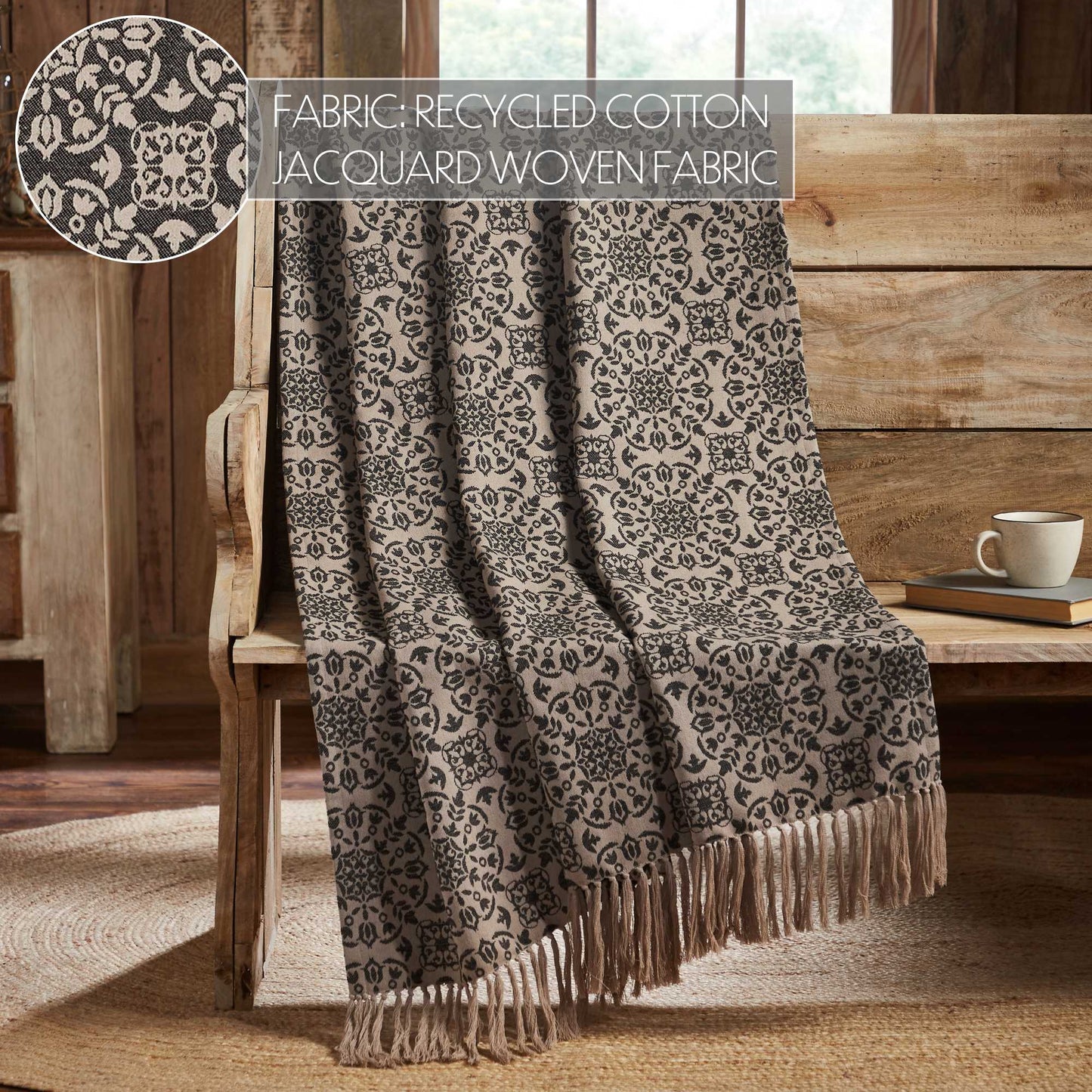 VHC Brands - Custom House Black Tan Jacquard Woven Throw Blanket 50x60