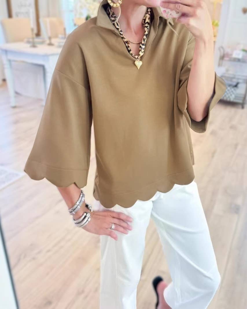 Rosa Clothing - Leisure Chic Scallop Hem Detail Cozy Top