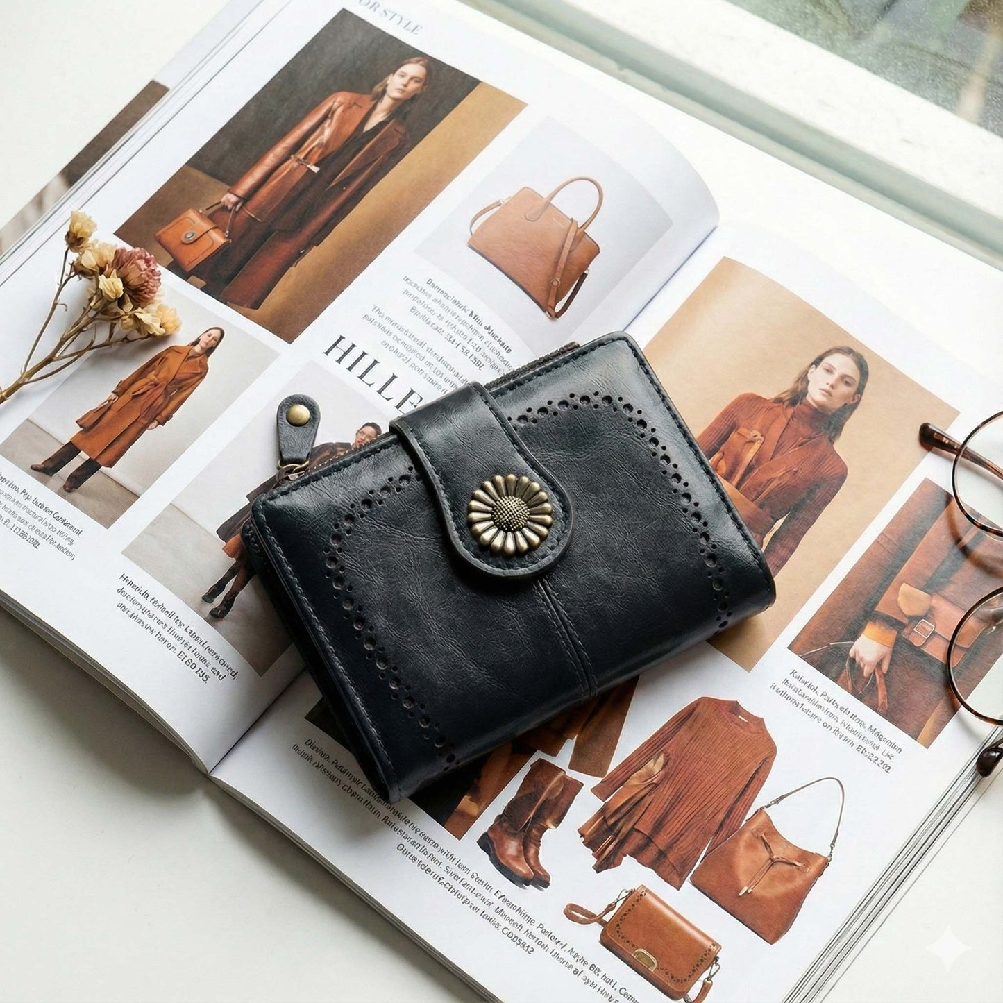 MiMi Wholesale - YX25766-6 Lena Vegan Leather Laser Cut Out Detail Wallet