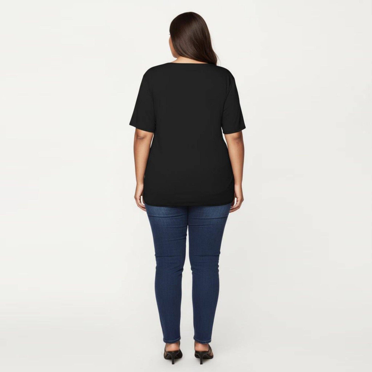 Anna Kaci Wholesale - Plus Size Short Sleeve Top with Scalloped Eyelet Hem Round Neck Loose Fit Casual Blouse