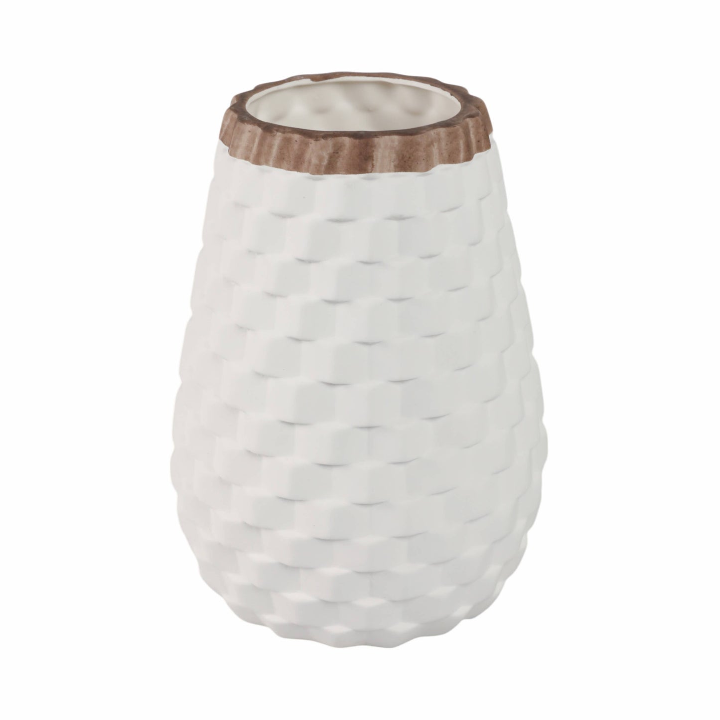 Sagebrook Home - Decorative Vase - White/Brown Ceramic Round Textured, 9 in.