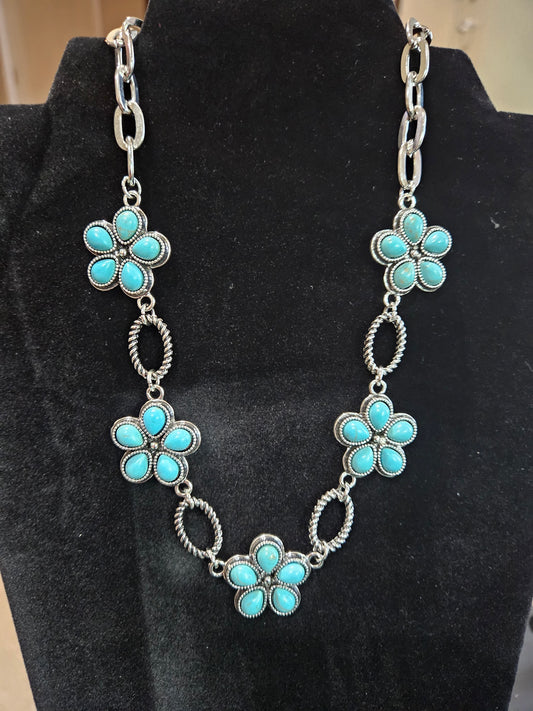 Silver & Turquoise Flower Necklace