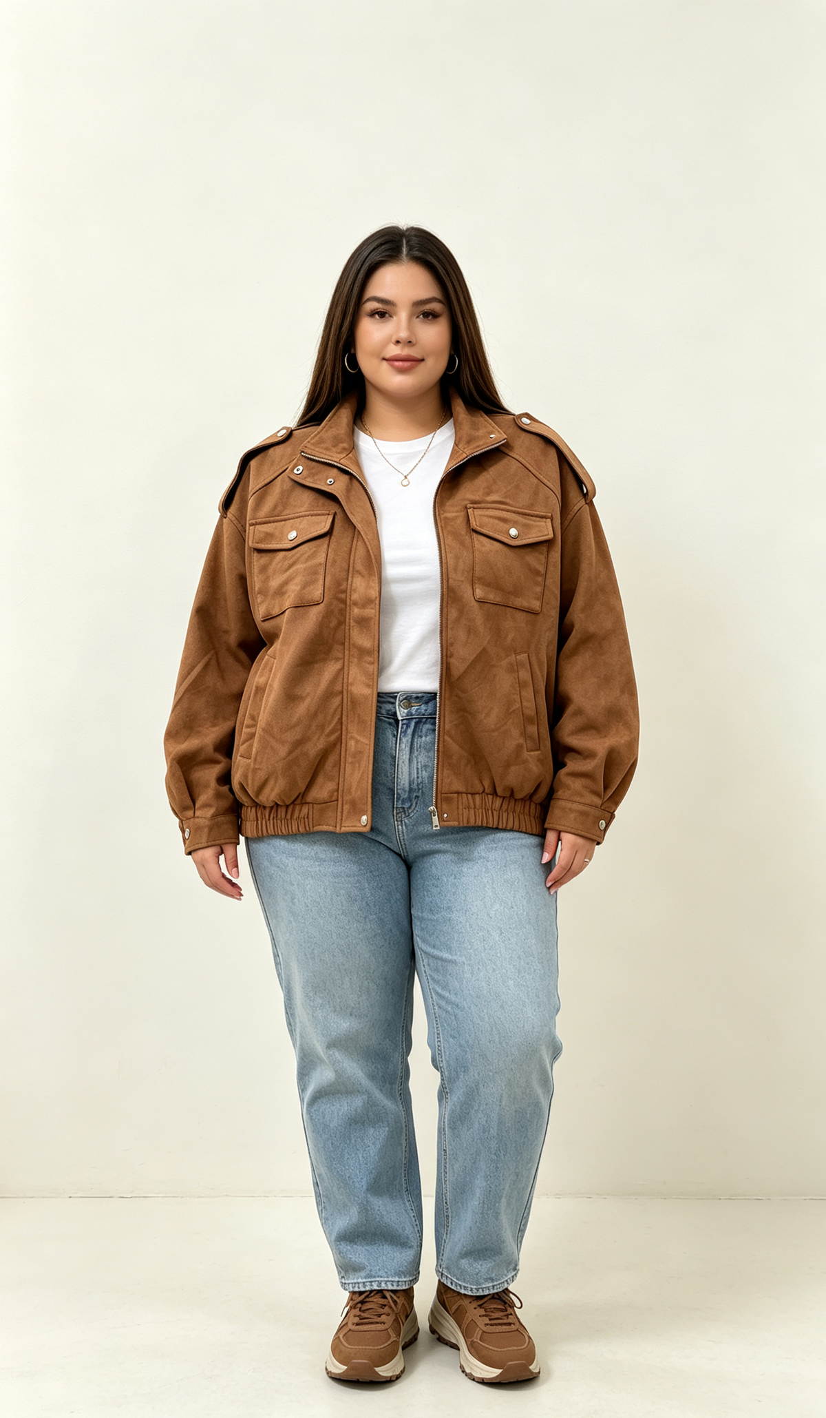 2W - Plus-size faux-suede jacket, sizes 46 to 60: Camel / Grandes tailles / T3(46-48)