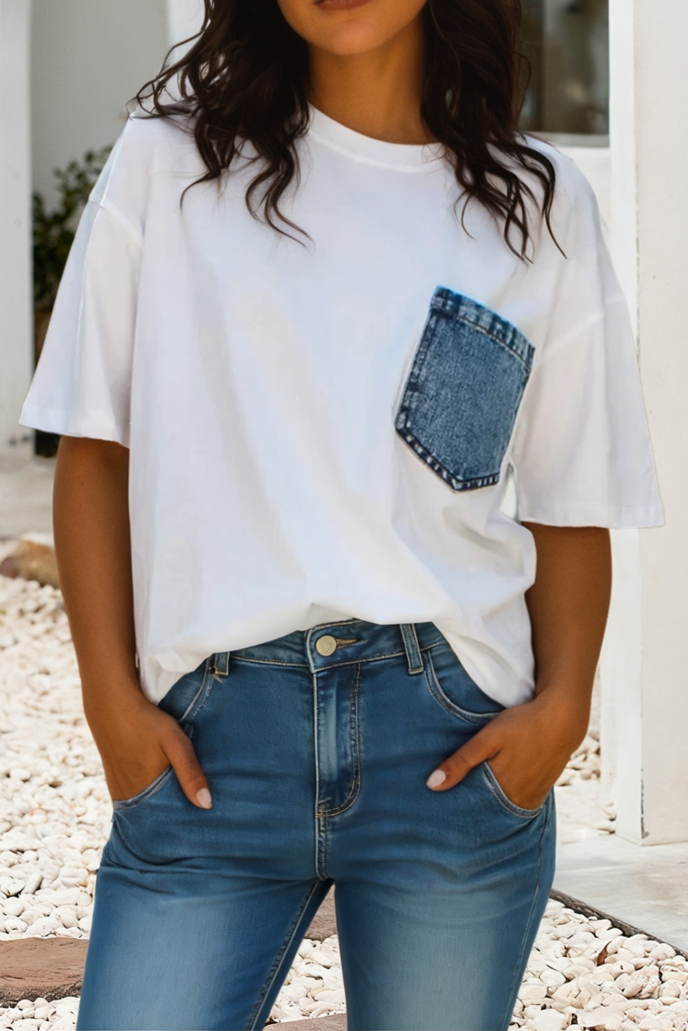 Little Daisy Closet - LDC Colorblock  Chest Pocket Patched Casual Top