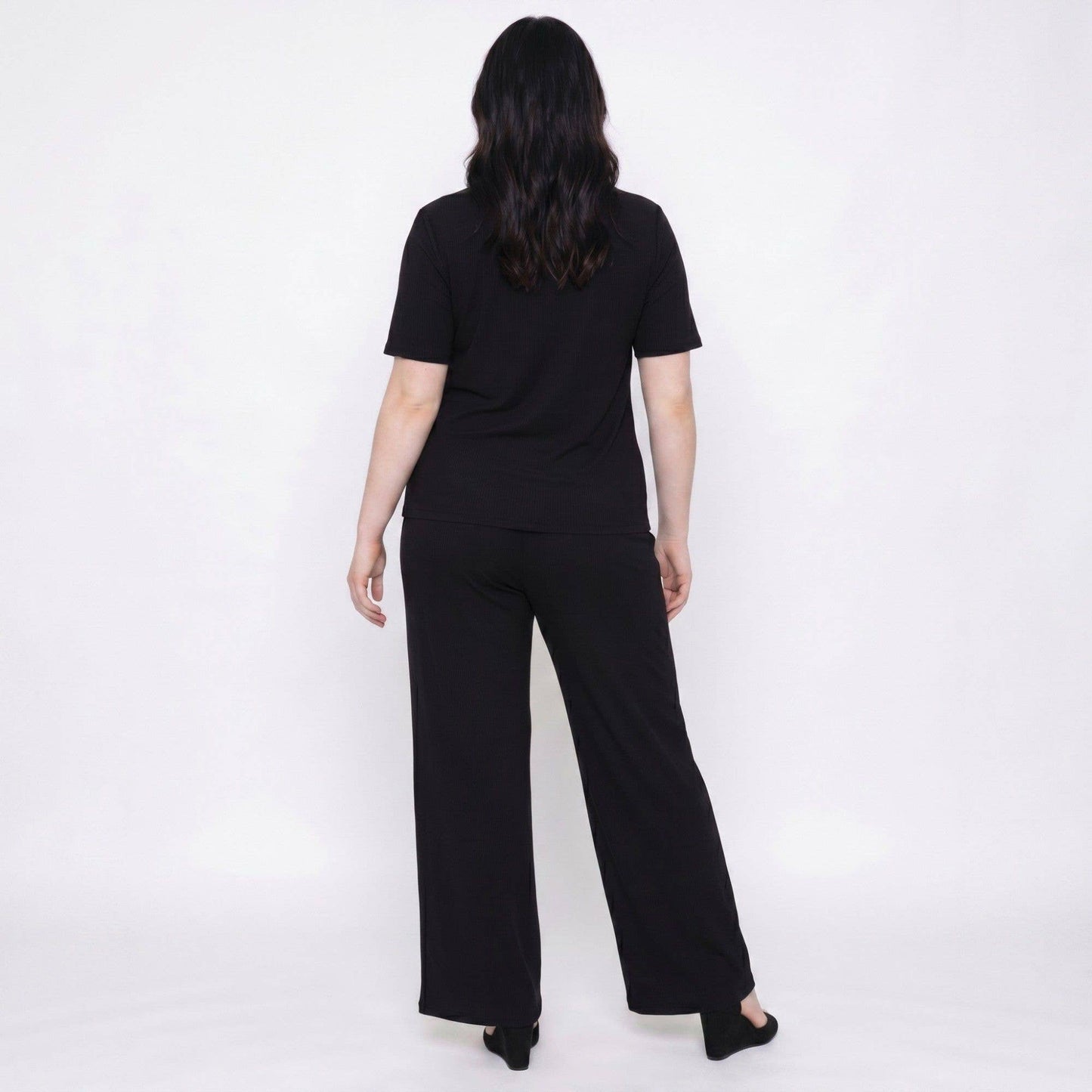 Anna Kaci Wholesale - Plus Size 2-Piece Short Sleeve Button Front Pajama Top and Wide Leg Pants Sleepwear Lounge Set