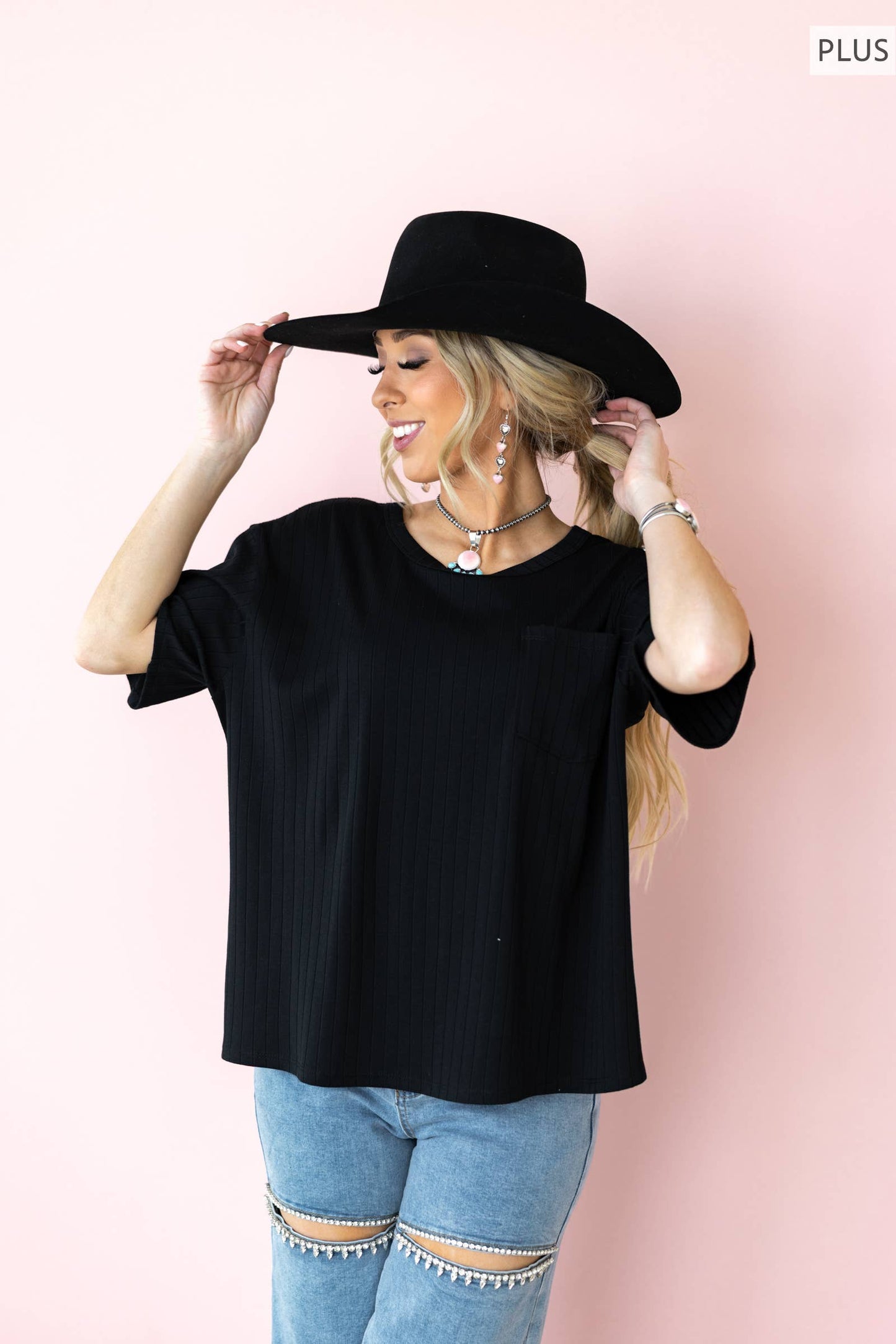 ANDREE  - PLUS SIZE Ribbed Boyfriend Style Oversized Top