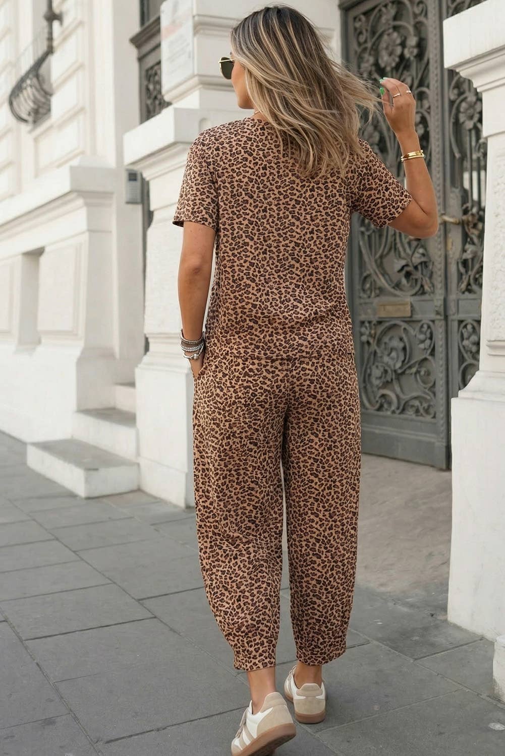 Aapparella - Leopard Top Drawstring Waist Barrel Pants Set | S-XL