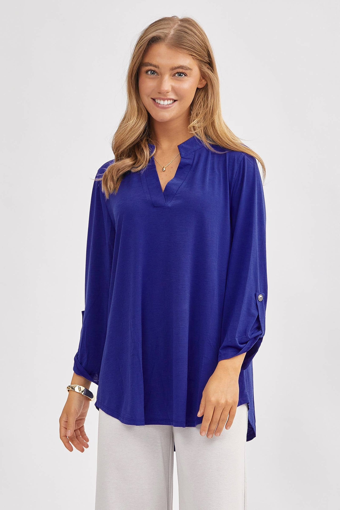Signature Mandarin Collar 3/4 Sleeve Flowy Top