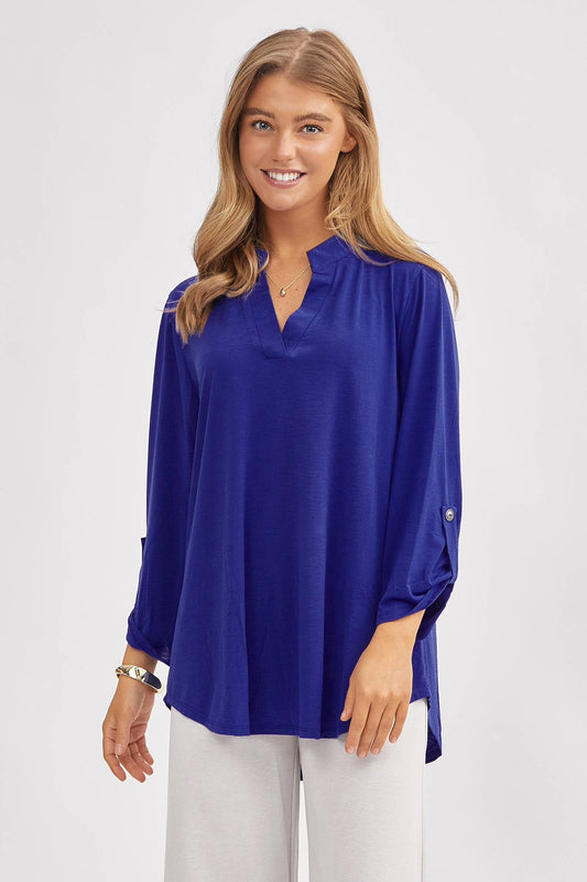 Signature Mandarin Collar 3/4 Sleeve Flowy Top