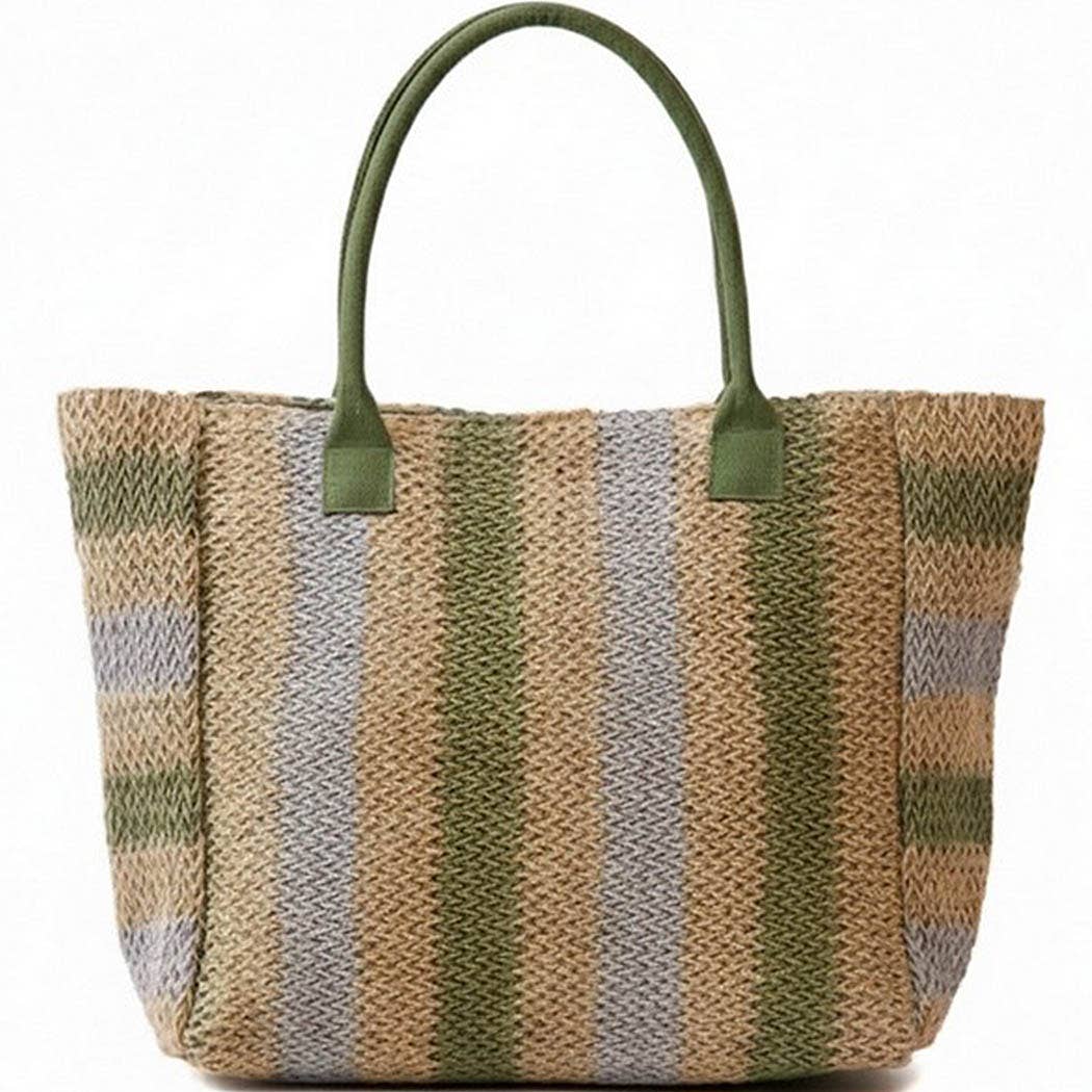 3AM BY H&D ACCESSORIES - Natural Brown Multi Color Stripe Straw Tote Bag