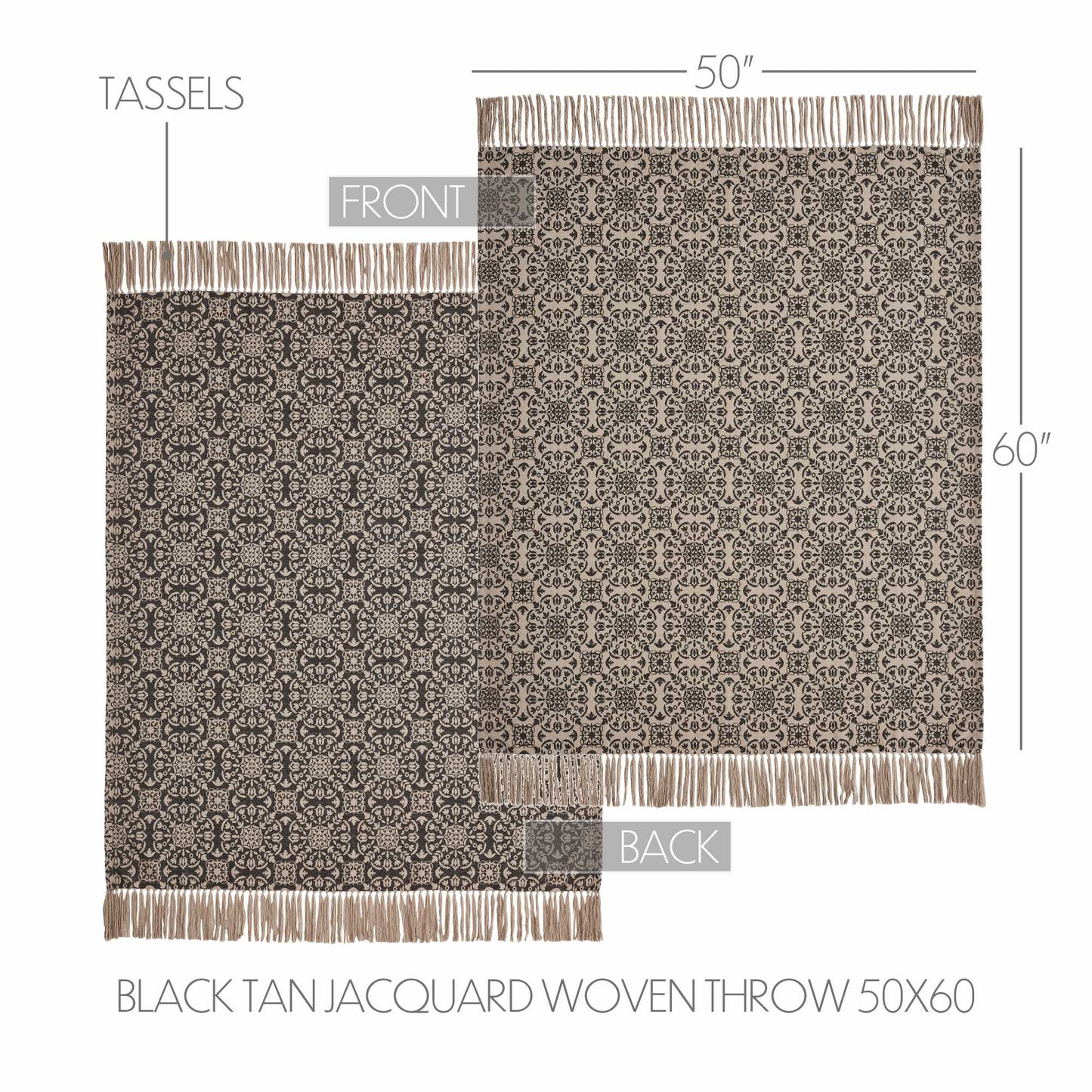 VHC Brands - Custom House Black Tan Jacquard Woven Throw Blanket 50x60