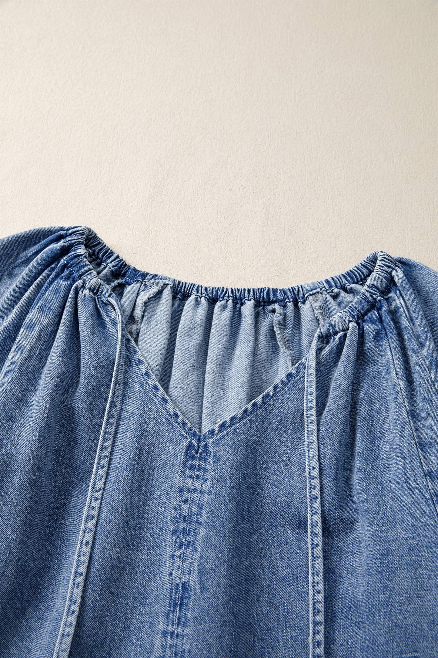 PRETTY BASH - Denim Puff Sleeve Tie V-Neck Ruffle Dress