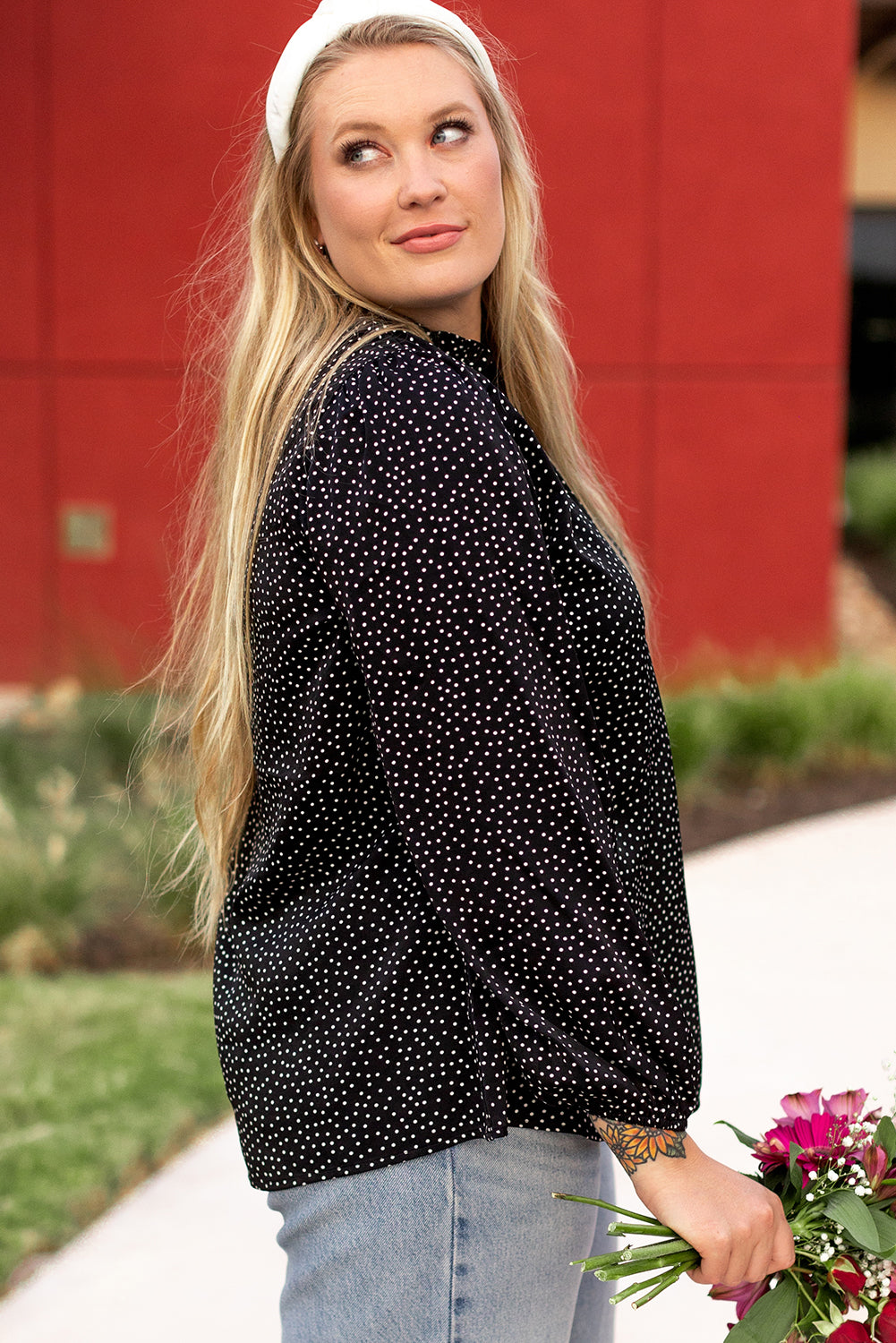 Plus Size Black Leopard Print V Neck Blouse