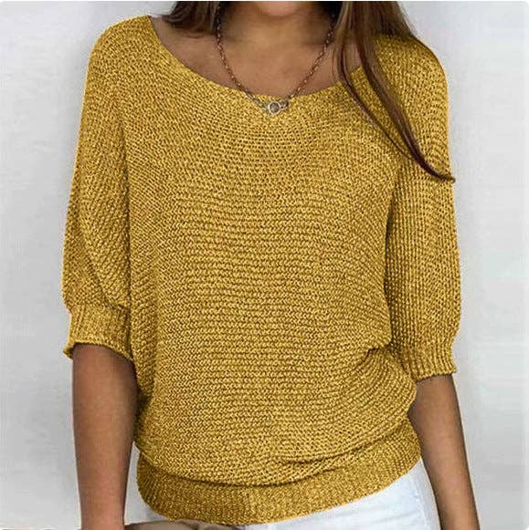 Suhkasana - Lightweight Knit Sweater Dolman Sleeve Pullover Top
