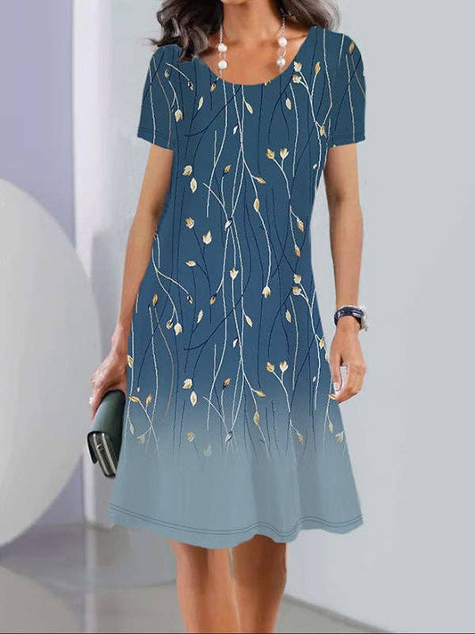 Plus Size Flower Print Neck Dresses