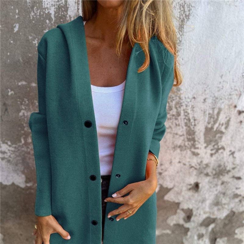 Solid Color Casual Single-Breasted Hooded Knit Jacket