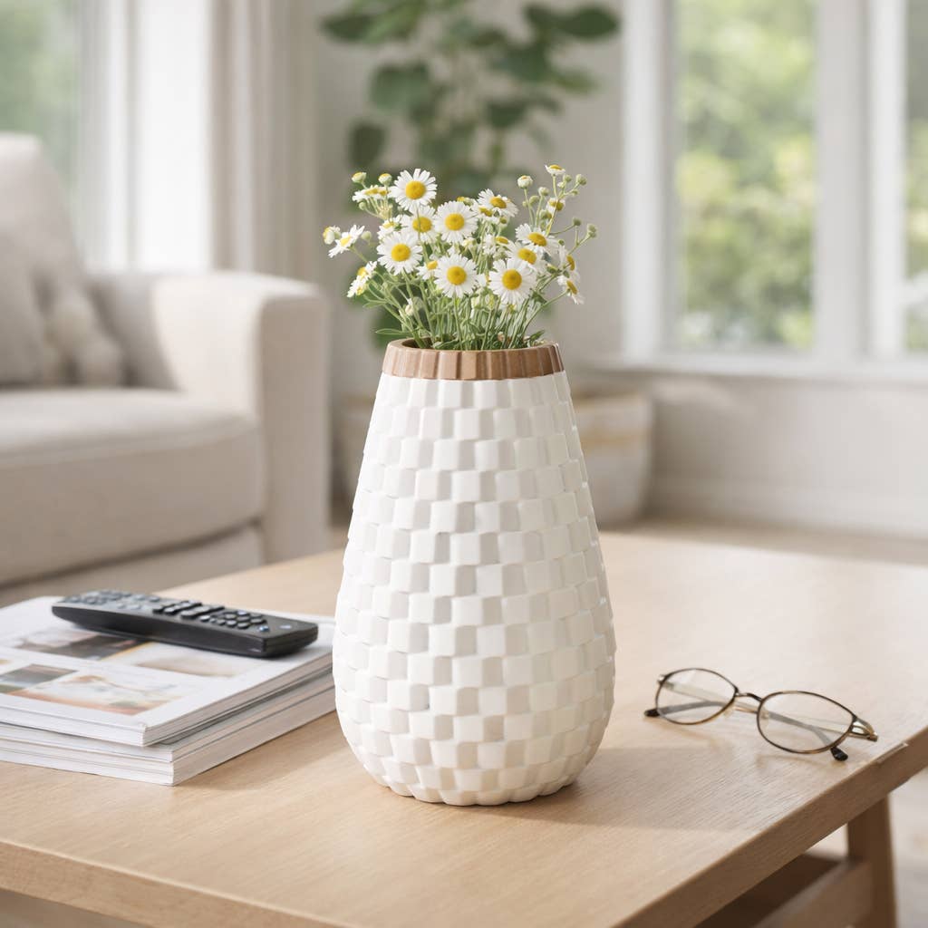 Sagebrook Home - Decorative Vase - White/Brown Ceramic Round Textured, 9 in.