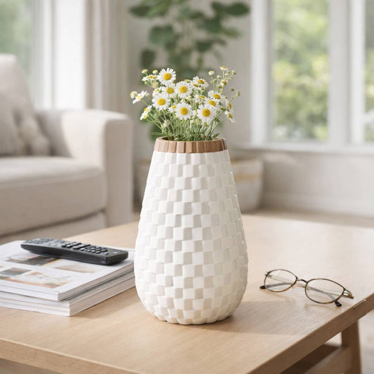 Sagebrook Home - Decorative Vase - White/Brown Ceramic Round Textured, 9 in.