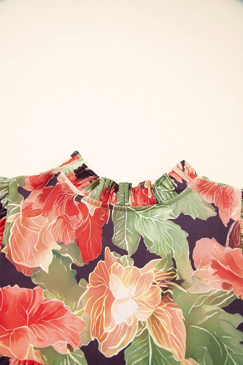 PRETTY BASH - PRETTY BASH Floral Frilled Collar V-Neck 3/4 Sleeve Dress