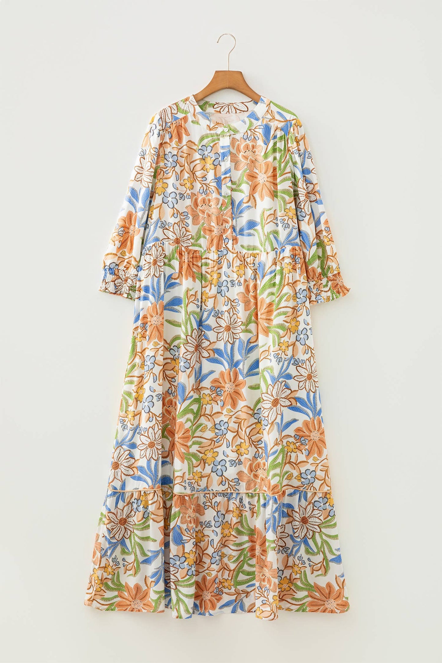 PRETTY BASH - Plus Size Floral 3/4 Sleeve Tiered Dress