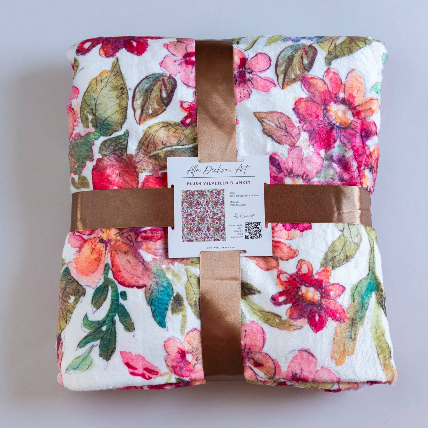 Alla Dickson Art - Red Flower Blanket Floral Plush Blanket