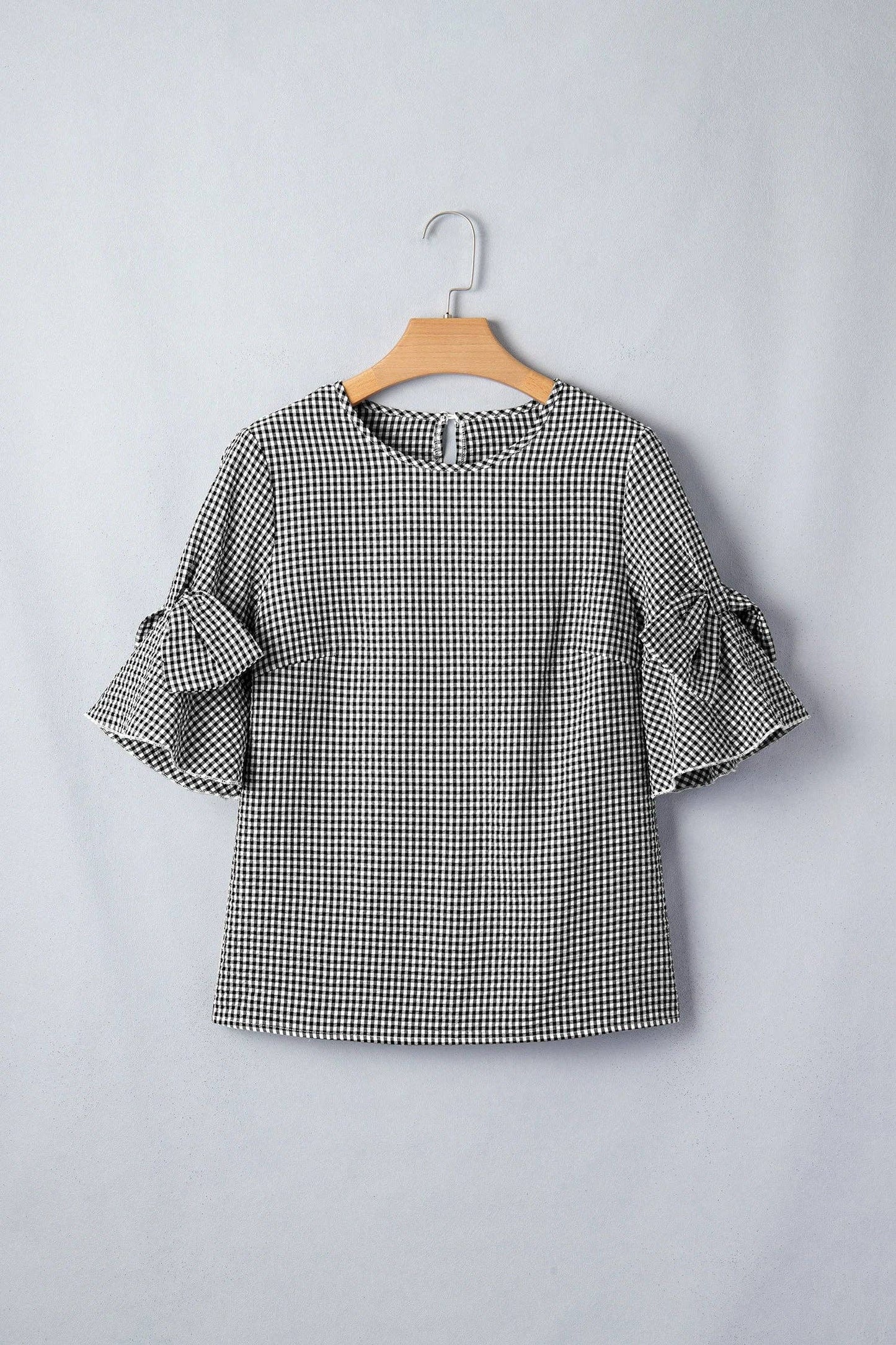 PRETTY BASH - PRETTY BASH Gingham Plaid Bow Ruffle Blouse