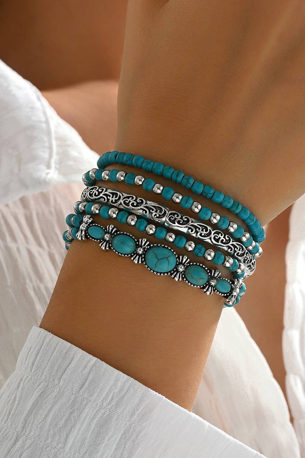Little Daisy Closet -  LDC Western Turquoise Beading 5pcs Layered Bracelet
