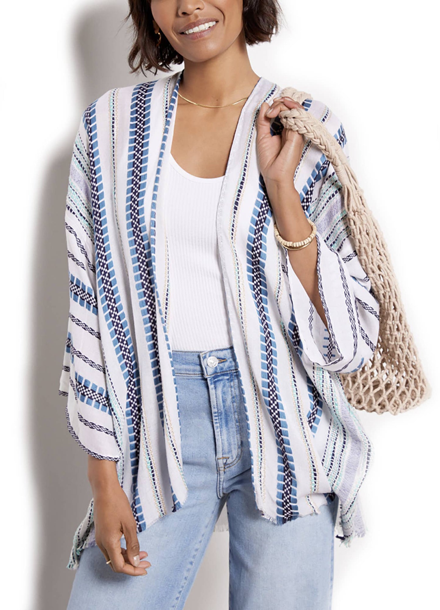Grand Sierra - Striped Woven Kimono - 03479