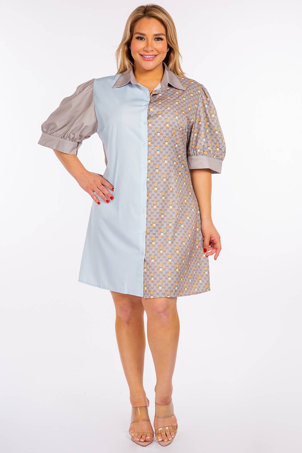 Teddy Bear Graphic Print Short Dress